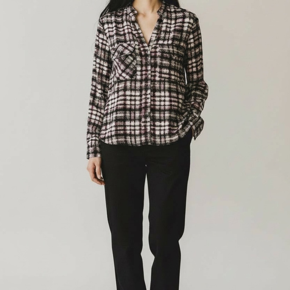 Jones New York Plaid Button Down Shirt - Purple and White